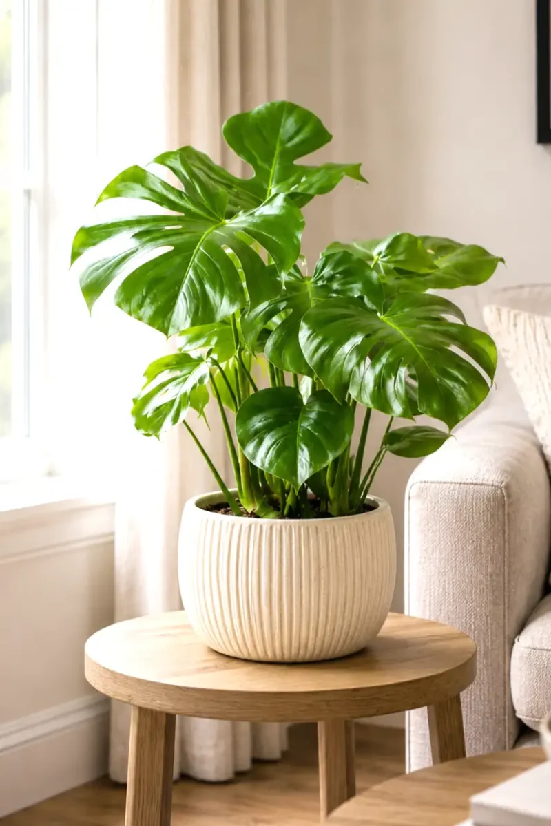 Monstera Deliciosa Large LS Large Monstera Deliciosa on side table