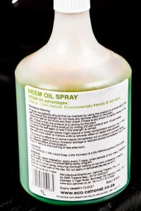 Back of the bottle of Neem Oil 1l