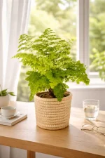 Maidenhair fern on a table by a bright window