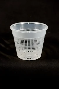 14 cm clear net pot showing full side ventilation slits.