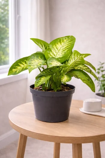 Diffenbachia Alex on a site table close to bright window