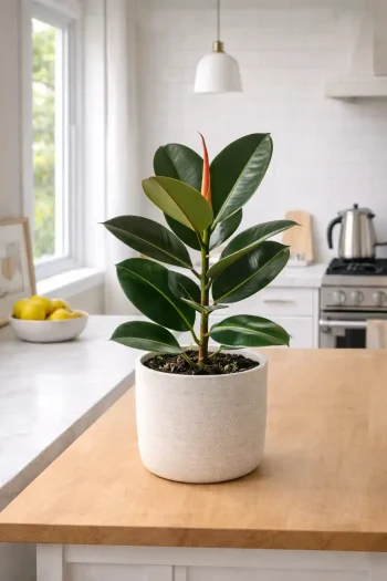 Large Rubber Tree Abidjan on a wooden counter top