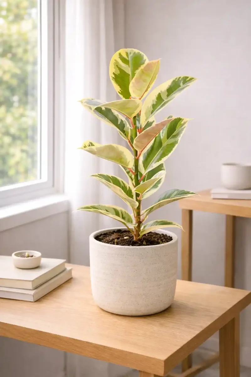 Large Rubber Tree Tineke on a wooden counter top