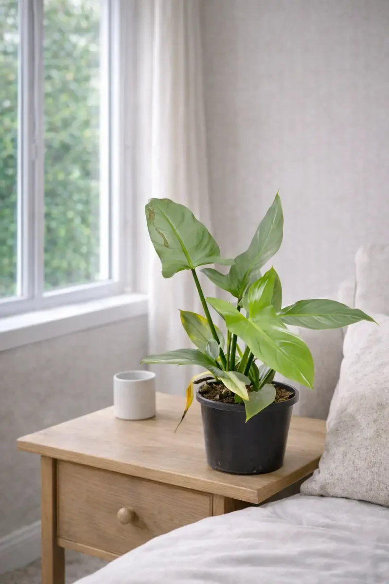 Close up of Philodendron Silver Sword on a size table
