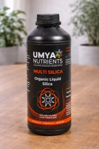 Black bottle of Umya Multi Silica on a wooden table