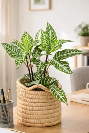 Zebra plant ona brown table
