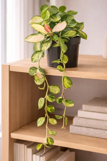 Trailing Hoya Australis Lisa oin a book shelf