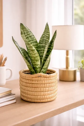 Snake Plant Zeylanica on work desk next to bright window