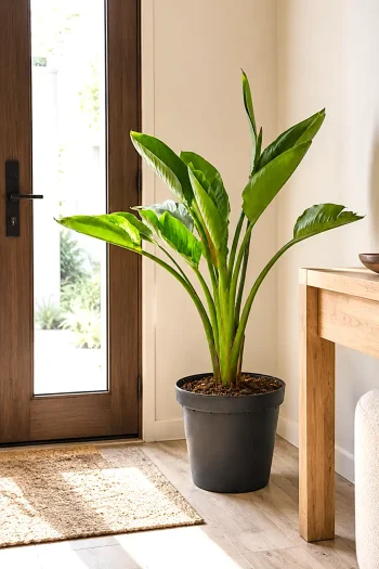 XL Bird of Paradise by wooden door in entrance hall