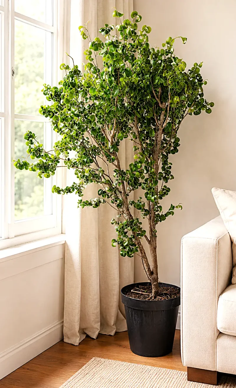 Large Ficus Barok in black on next to a window
