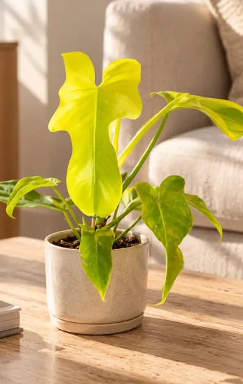 Philodendron Bipennifolium Aurea in ceramic on table